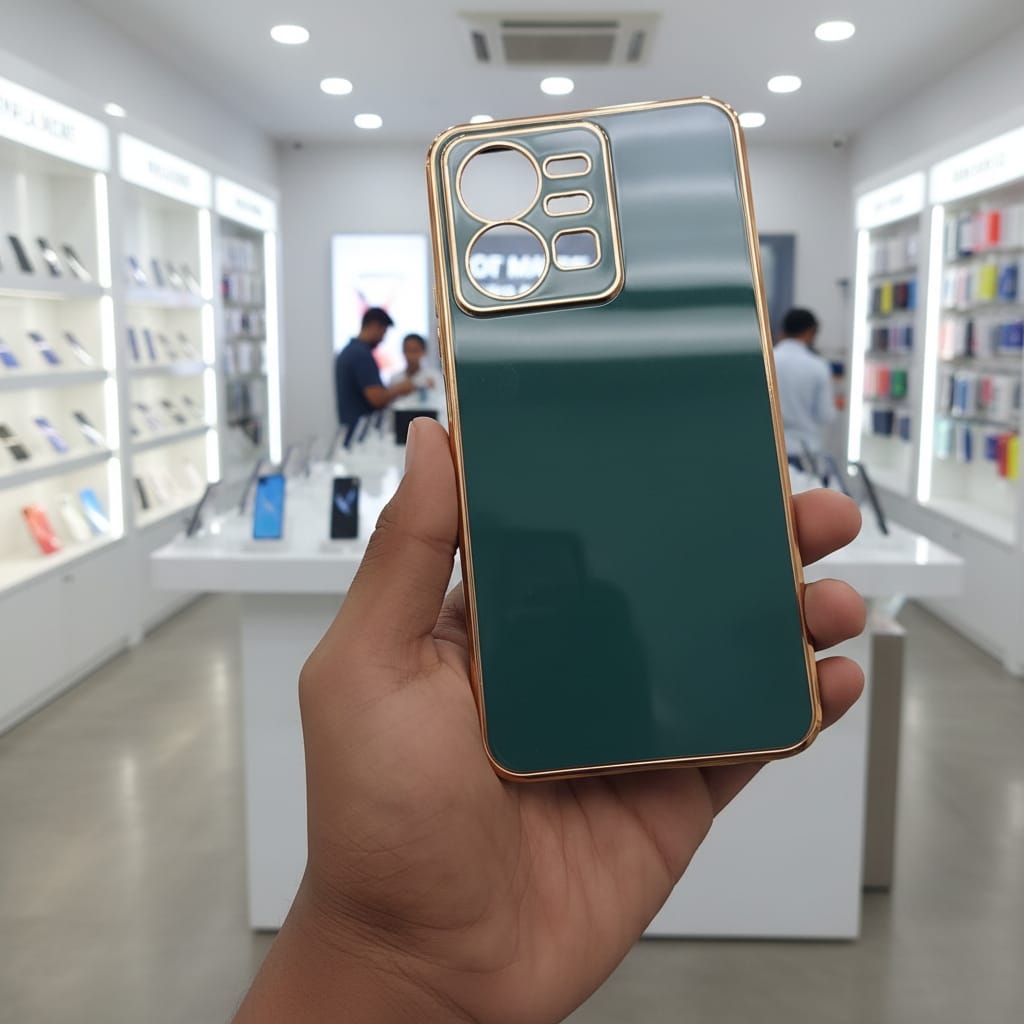 6D Golden Edge Chrome Back Cover For Vivo Y22 Phone Case Dark Green Onezeros.in