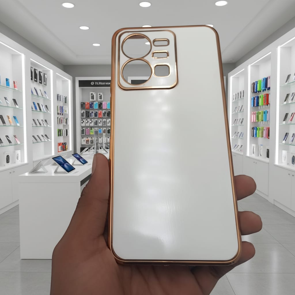 6D Golden Edge Chrome Back Cover For Vivo Y22 Phone Case White Onezeros.in