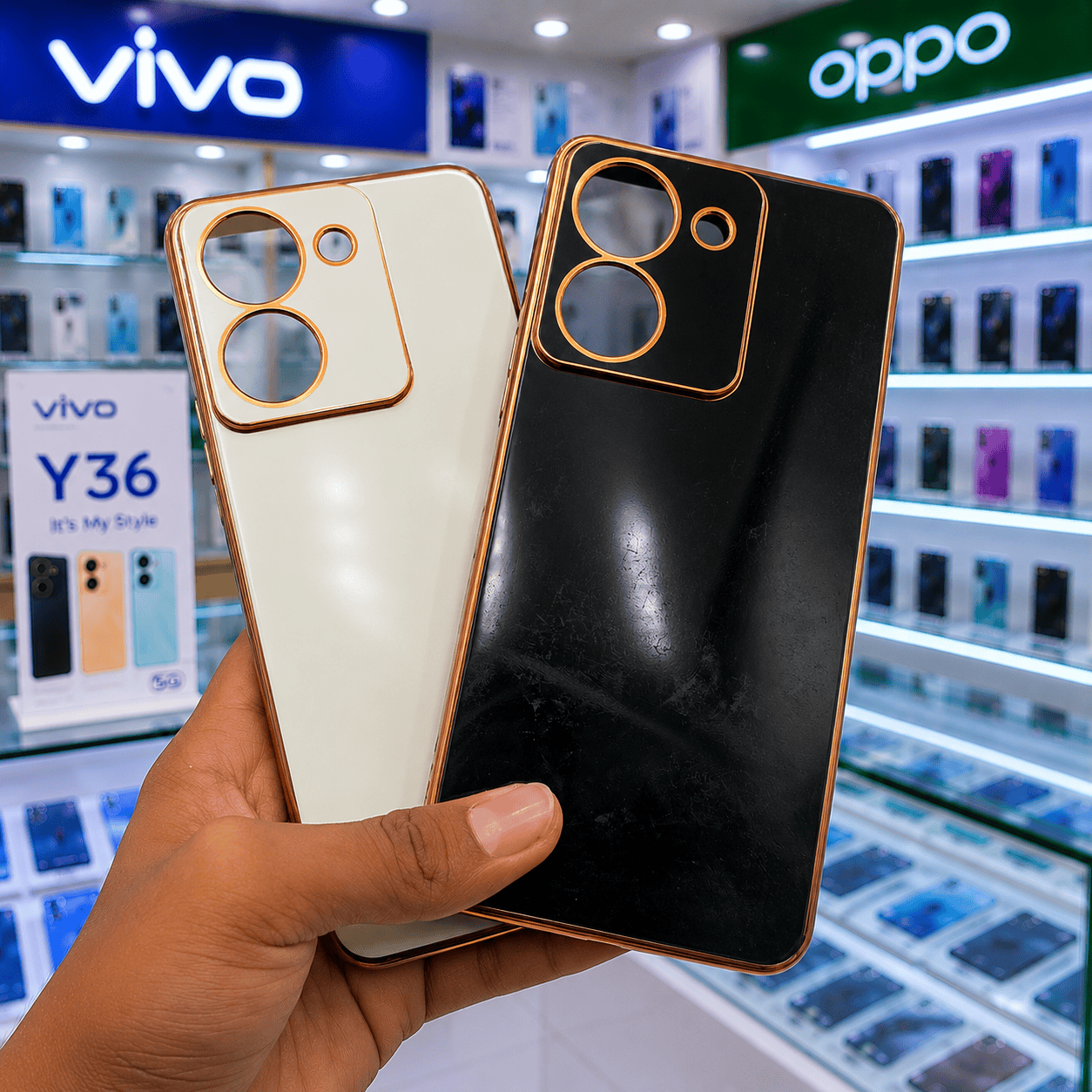 6D Golden Edge Chrome Back Cover For Vivo Y36 Phone Case Onezeros.in