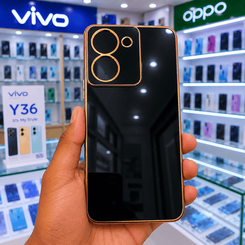 6D Golden Edge Chrome Back Cover For Vivo Y36 Phone Case Black Onezeros.in