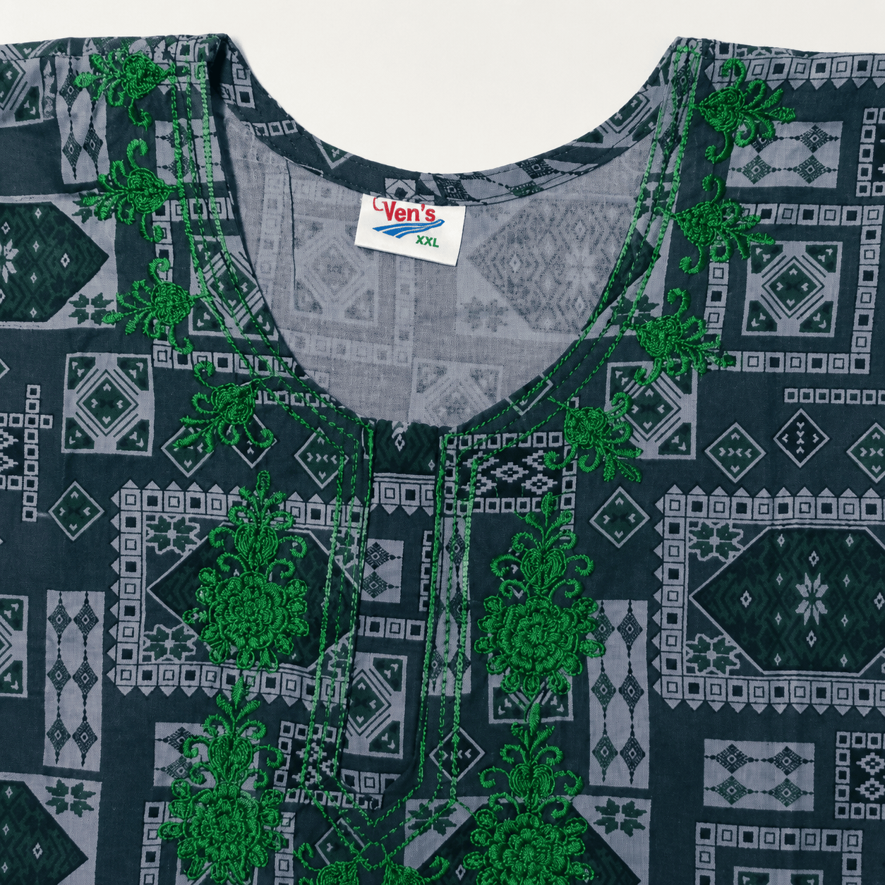 Women's Rayon Embroidered Printed Nighty – Soft & Comfortable Full Length Night Gown (Grey & Green) OneZeros