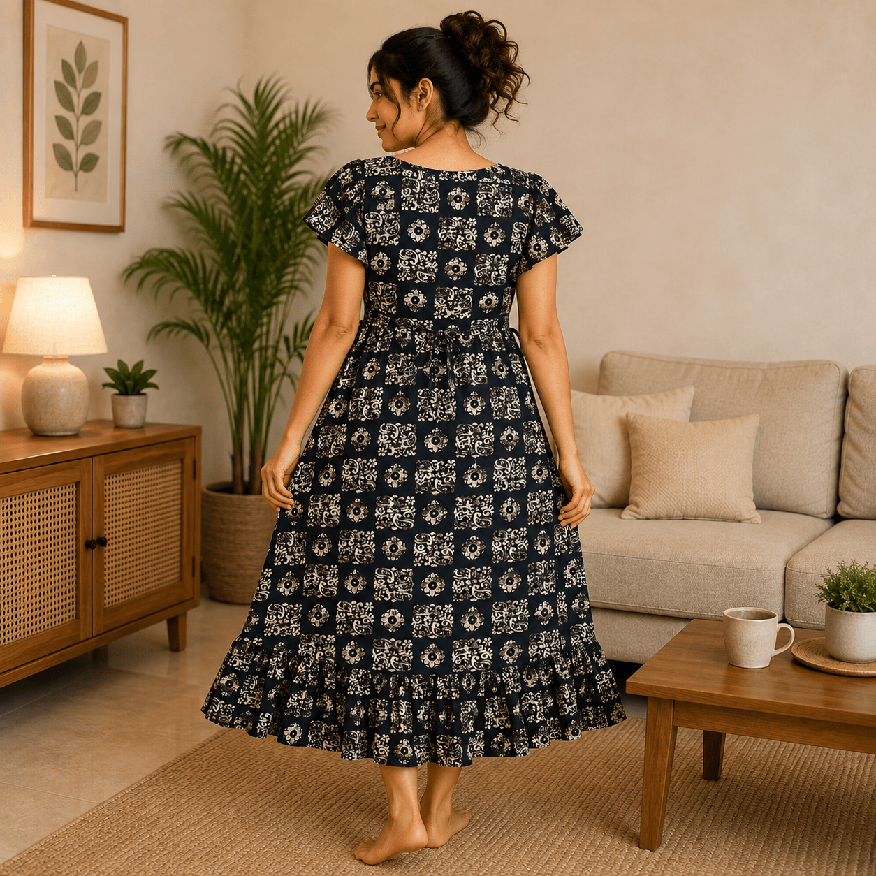 Luxmi Cotton Frock Nighty for Women – Printed Adjustable Robe