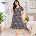 Veni's Cotton Printed Frock Nighty for Women – Comfortable Short Sleeve Nightwear