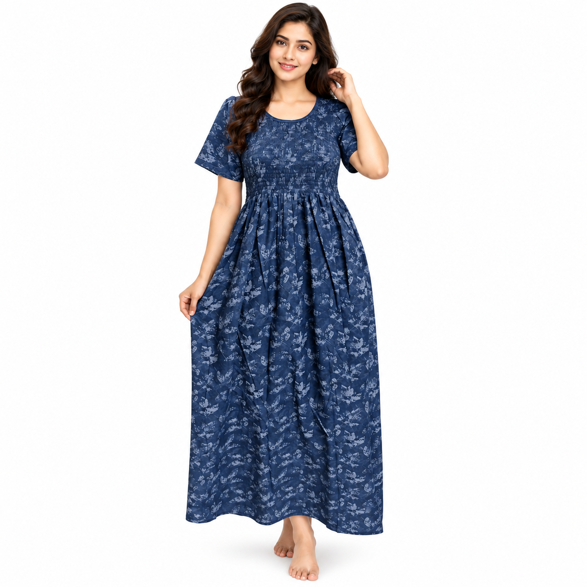 Veni's Women's Cotton Printed Frock Nighty – Navy Blue