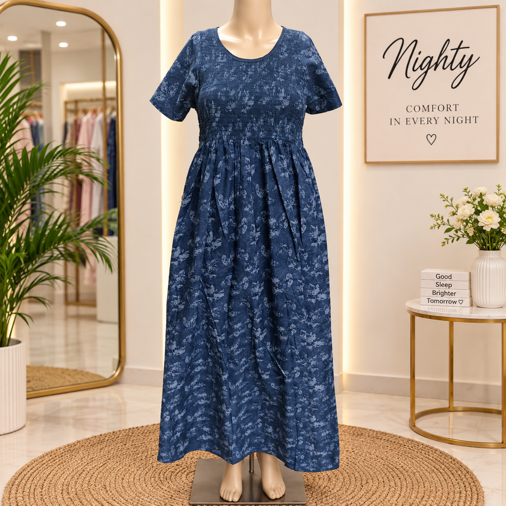 Veni's Women's Cotton Printed Frock Nighty – Navy Blue