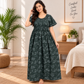 Veni's Women's Cotton Printed Frock Nighty – Dark Green