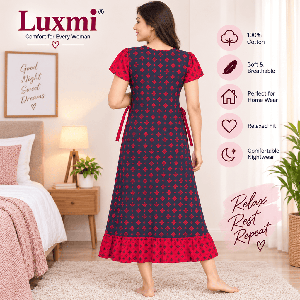 Luxmi Cotton Frock Nighty for Women – Printed Comfortable Nightwear