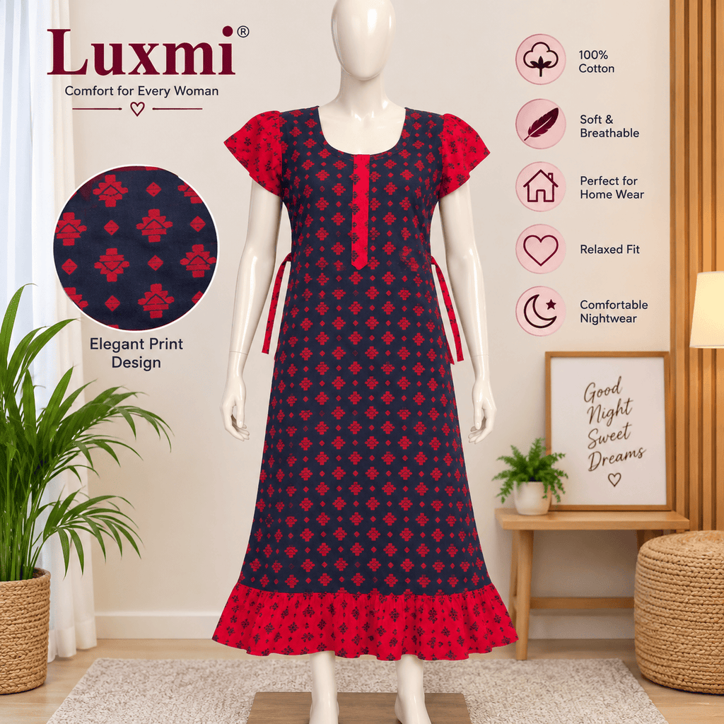 Luxmi Cotton Frock Nighty for Women – Printed Comfortable Nightwear