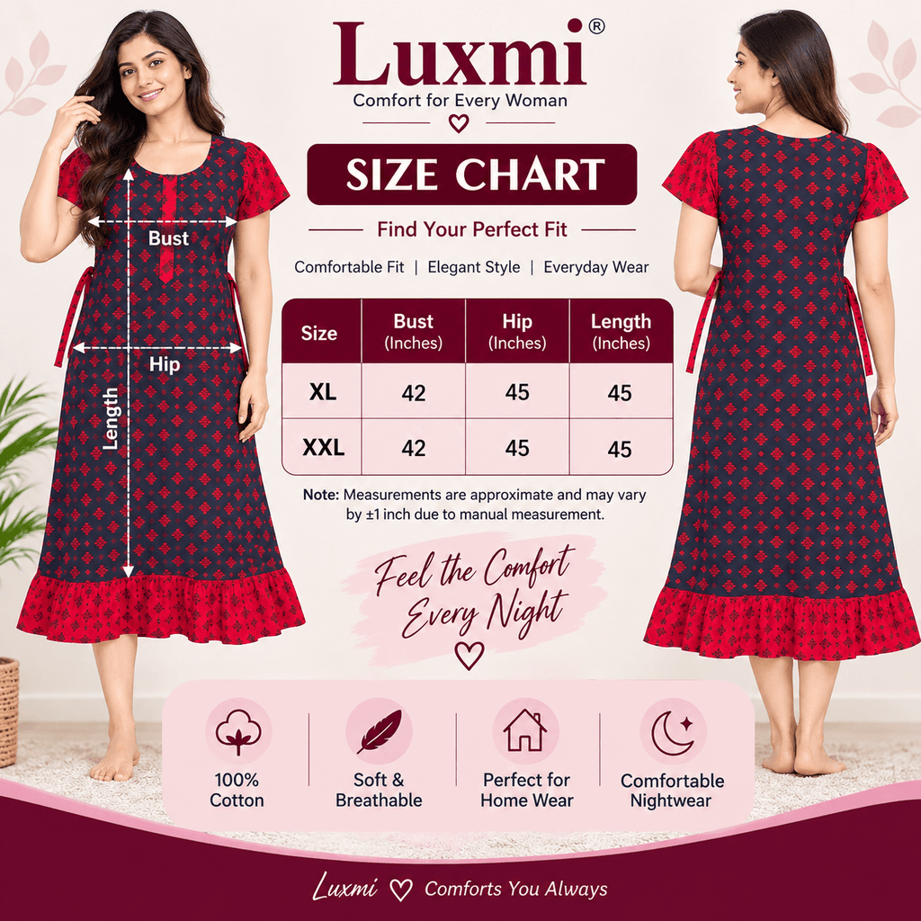 Luxmi Cotton Frock Nighty for Women – Printed Comfortable Nightwear