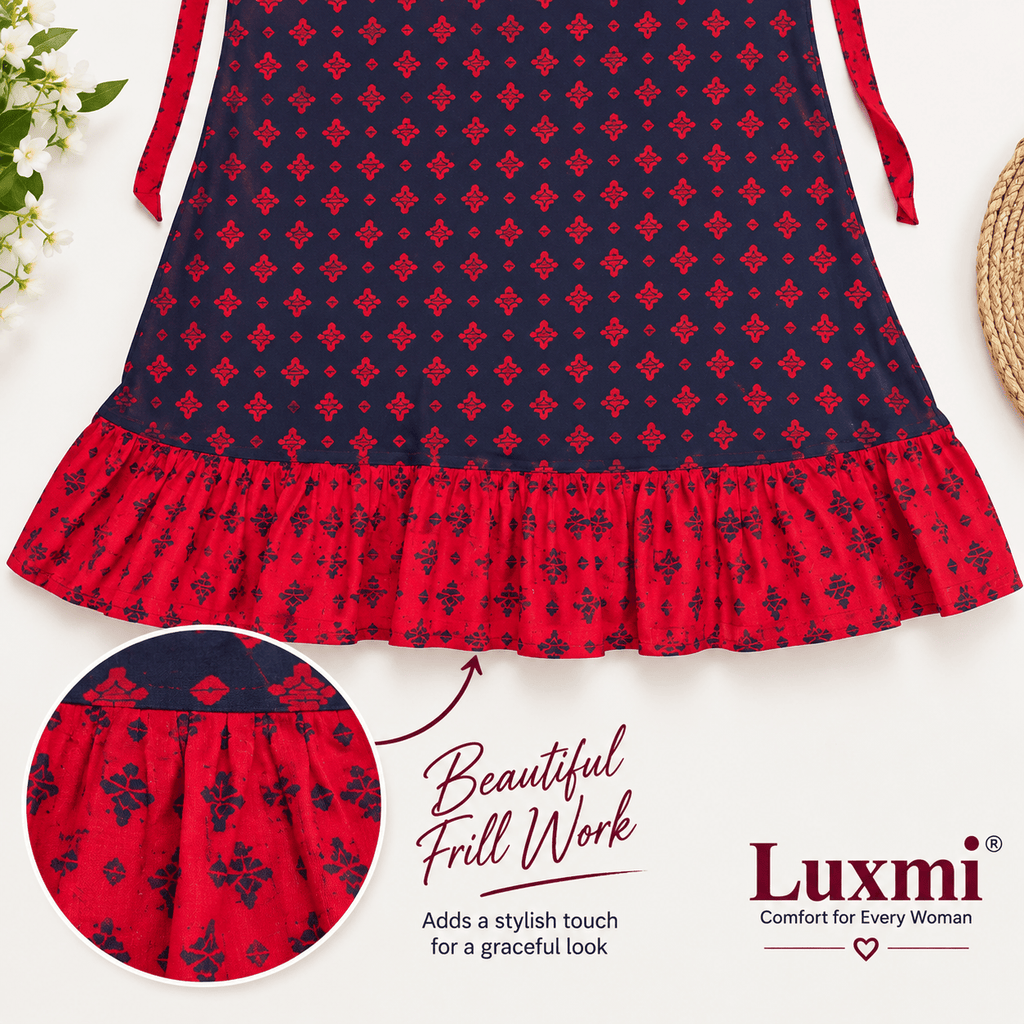 Luxmi Cotton Frock Nighty for Women – Printed Comfortable Nightwear