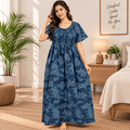 Veni’s Blue Cotton Floral Camouflage Frock Nighty for Women – Stretchable Elastic Chest