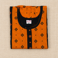MATHAN Cotton Frock Nighty for Women – Black & Orange Printed Mid-Length Night Dress