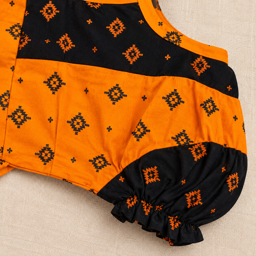 MATHAN Cotton Frock Nighty for Women – Black & Orange Printed Night Dress