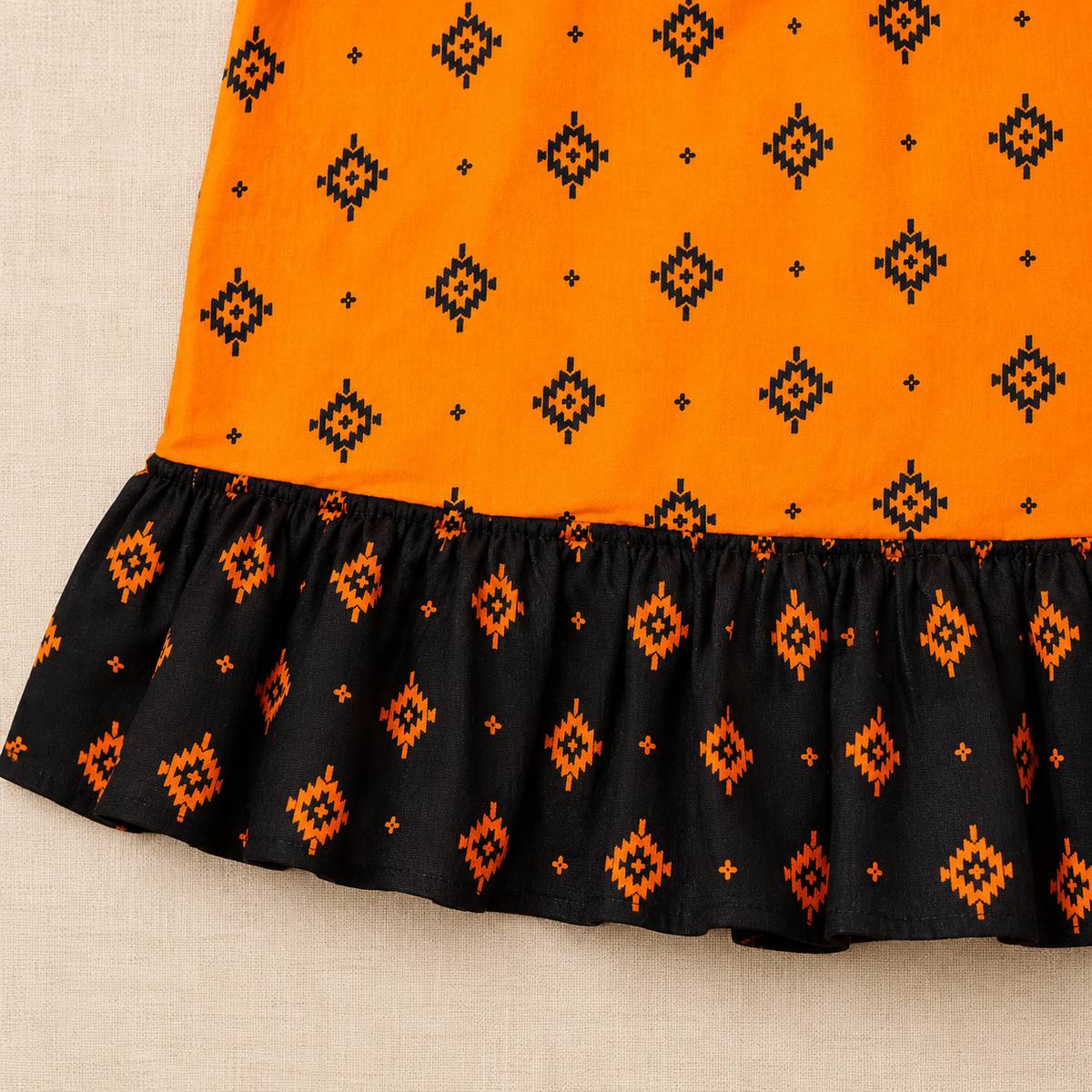 MATHAN Cotton Frock Nighty for Women – Black & Orange Printed Night Dress