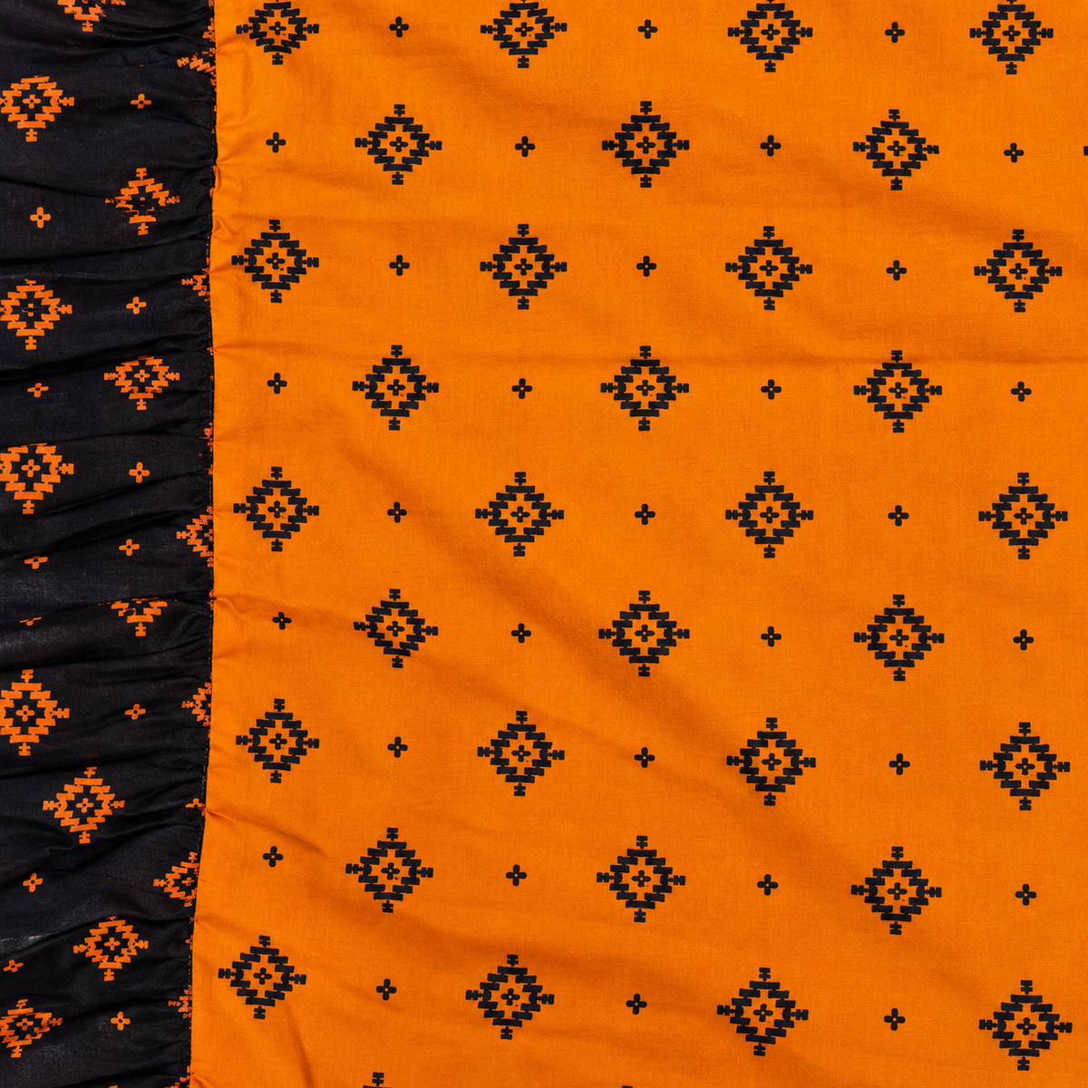 MATHAN Cotton Frock Nighty for Women – Black & Orange Printed Night Dress