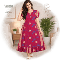 Vanitha Cotton Frock Nighty for Women – Printed Mid-Length Nightdress with Puff Sleeves & Frill