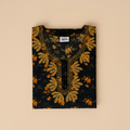 Women's Black & Mustard Floral Rayon Nighty with Embroidered Neckline & Front Zip (XXL)