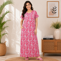 Pranjul 1823 Cerise Red Floral Printed Cotton Nighty for Women