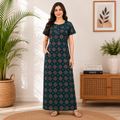 Pranjul 1825 Dark Cyan Ajrakh Printed Cotton Nighty for Women