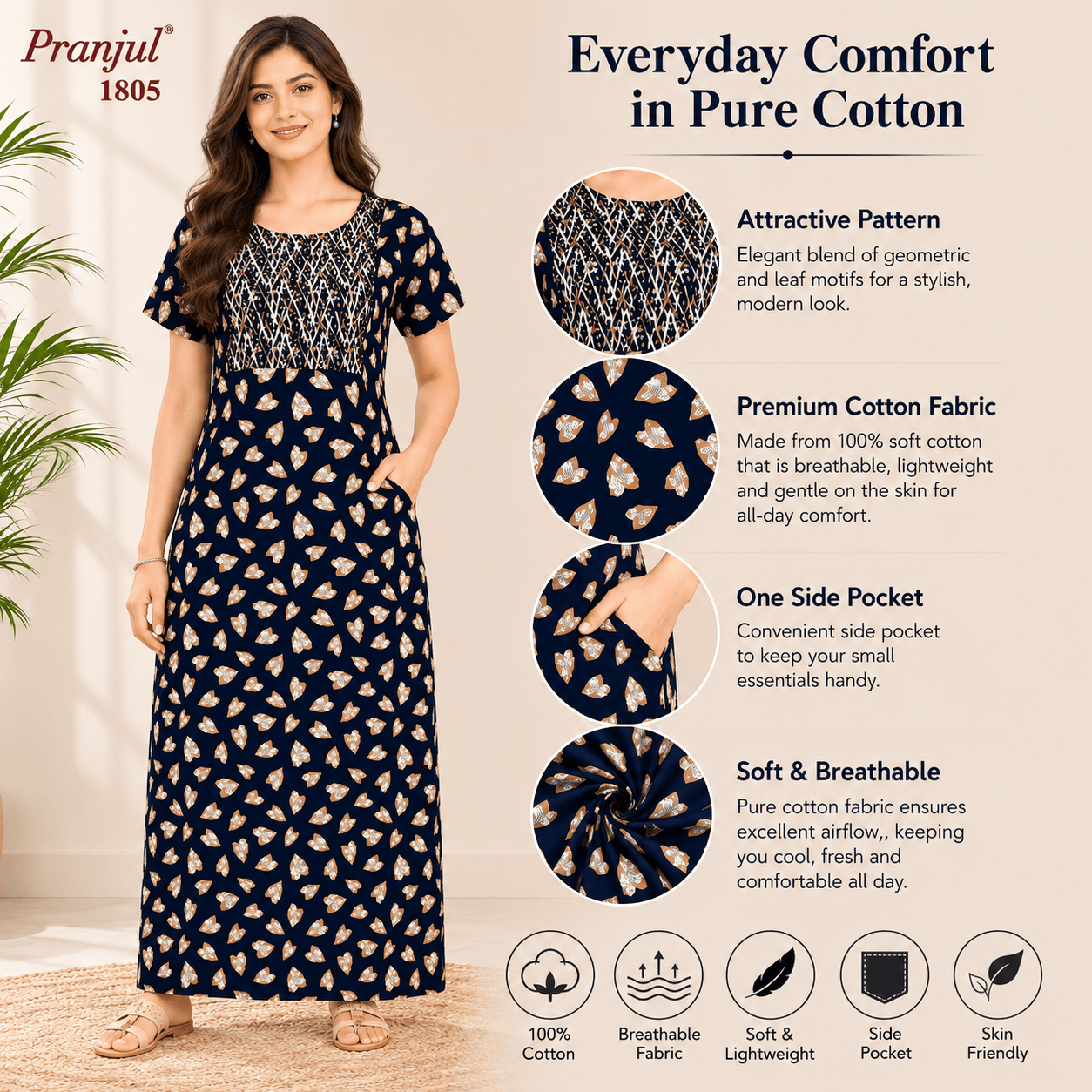 Pranjul 1805 Women's Cotton Printed Nighty