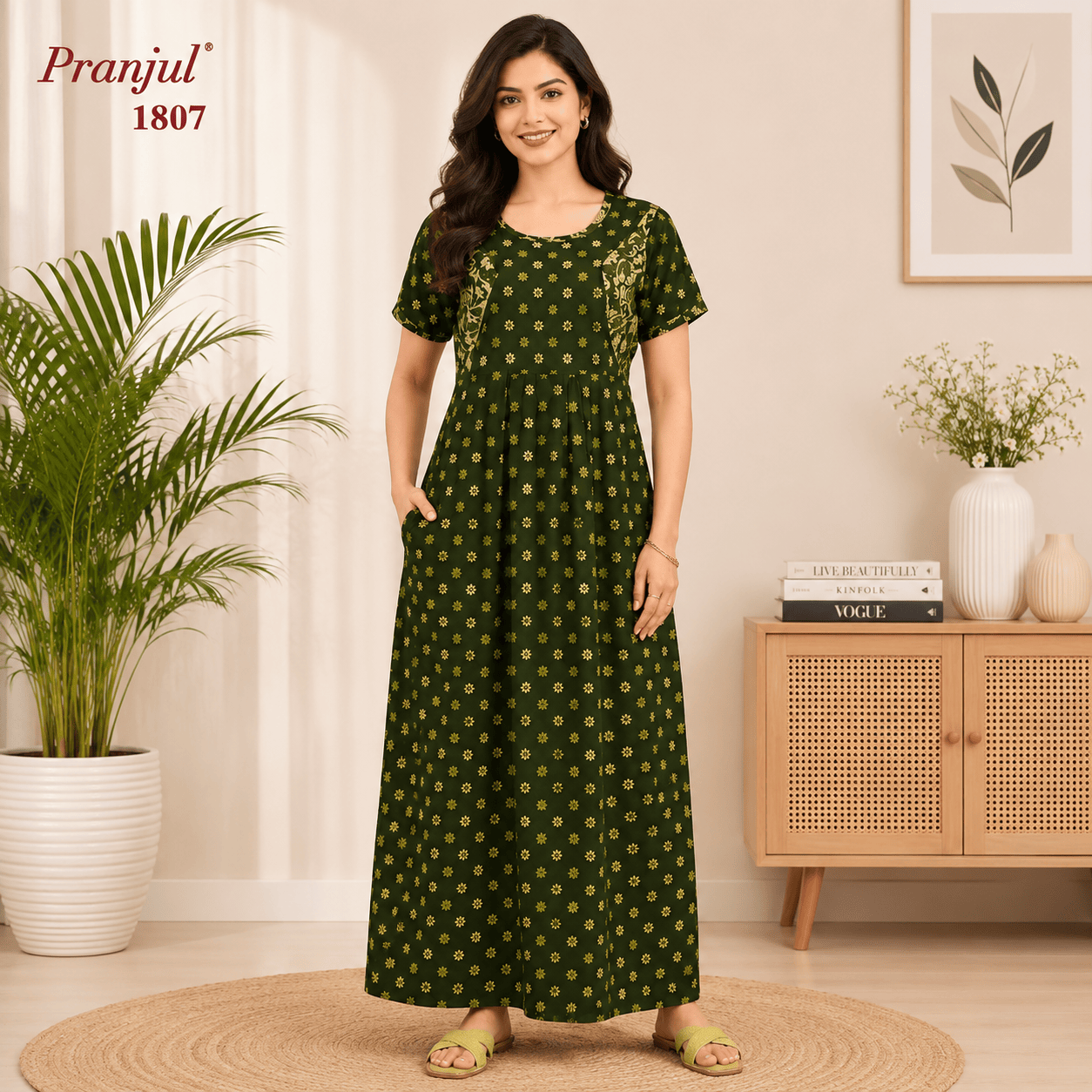 Pranjul 1807 Cotton Floral Printed Nighty for Women