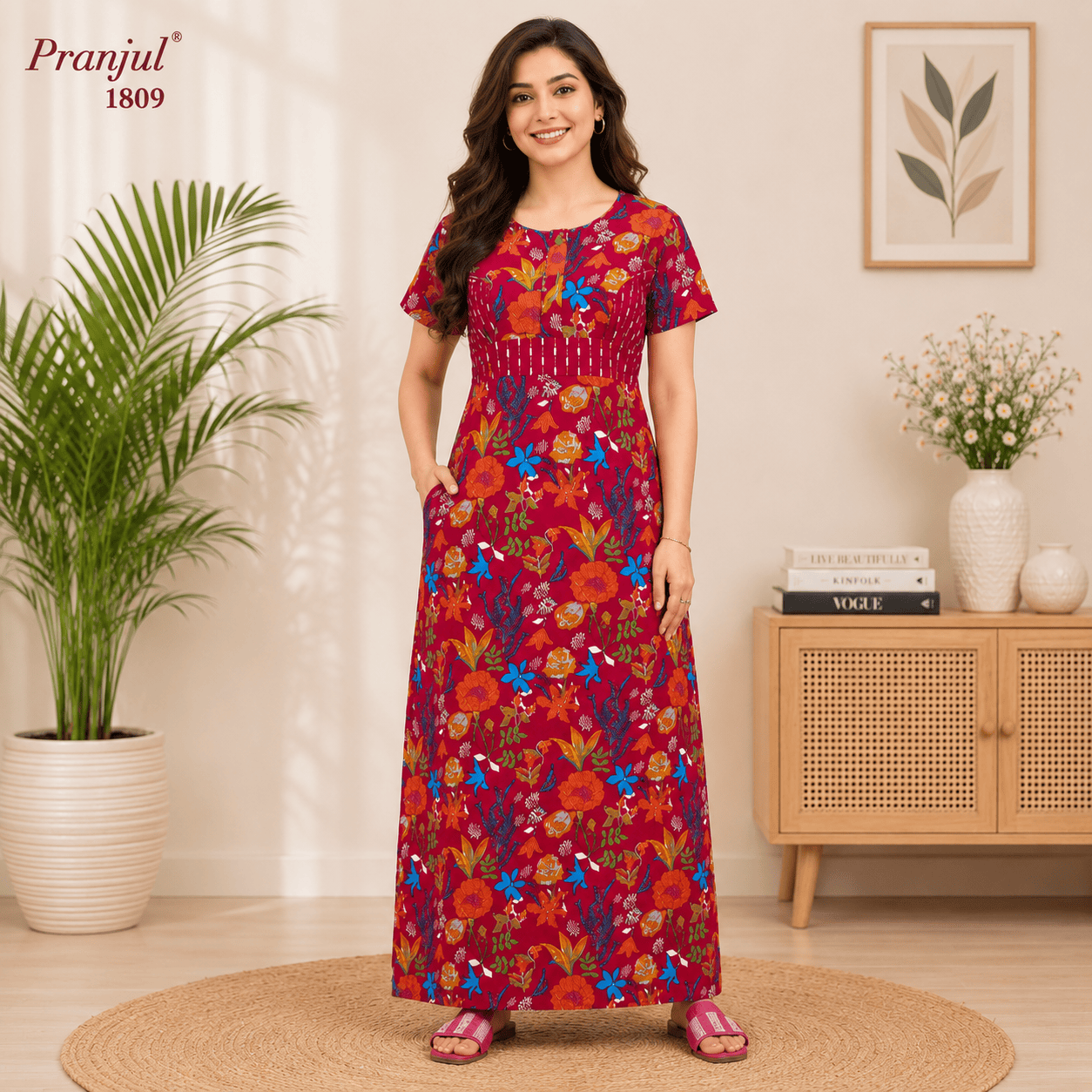 Pranjul 1809 Cotton Floral Printed Nighty for Women