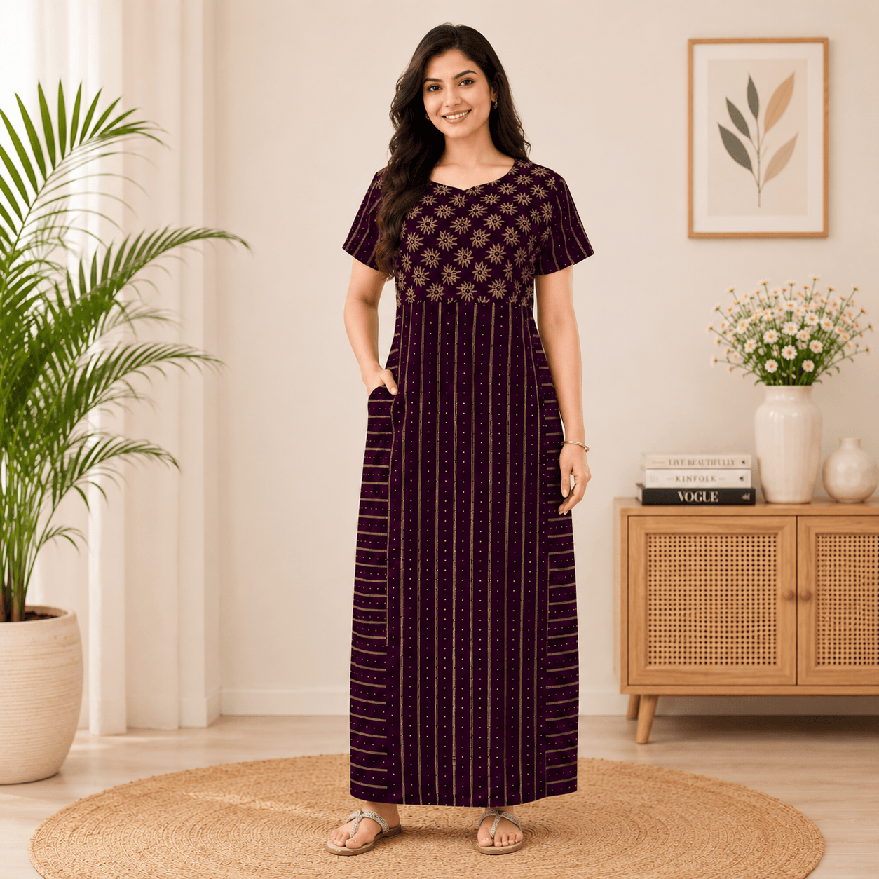Pranjul 1810 Cotton Geometric Printed Nighty for Women