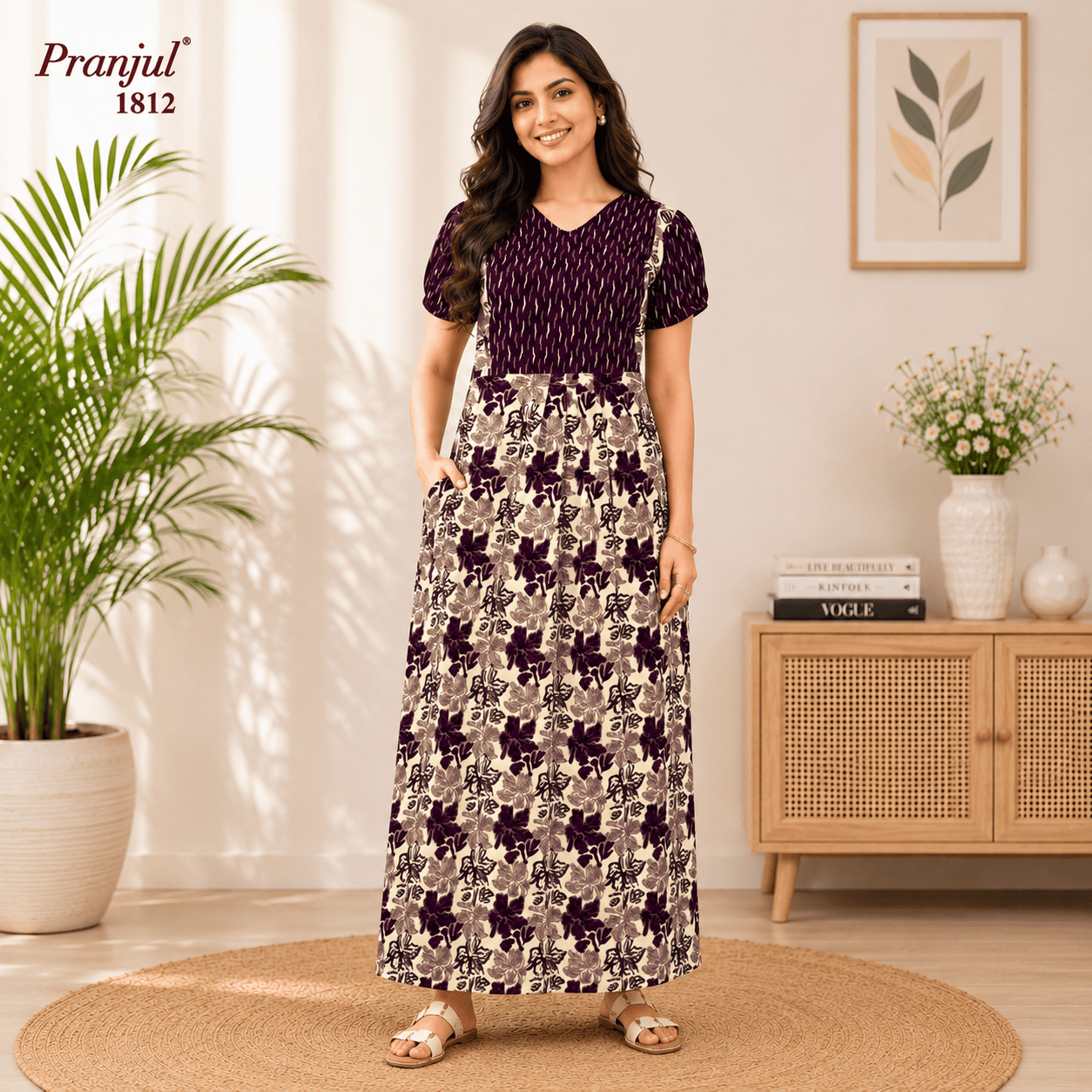 Pranjul 1812 Cotton Floral Printed Nighty for Women