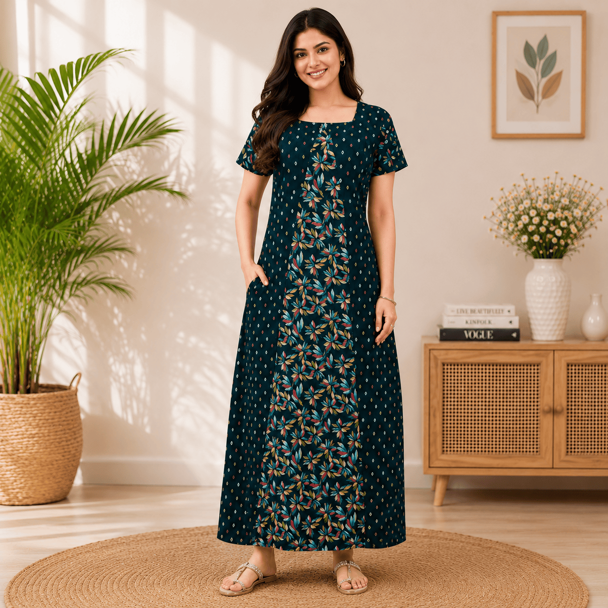 Pranjul 1817 Cotton Floral Printed Nighty for Women