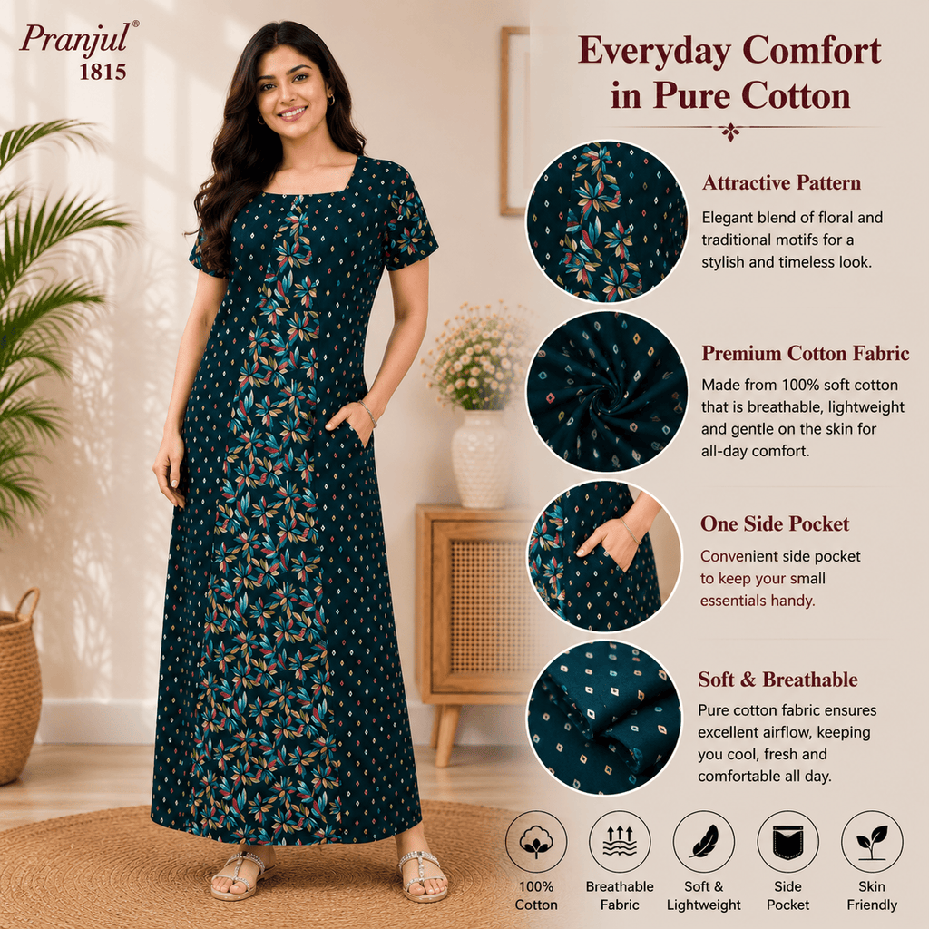 Pranjul 1817 Cotton Floral Printed Nighty for Women