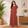 Pranjul 1821 Red Floral Printed Cotton Nighty