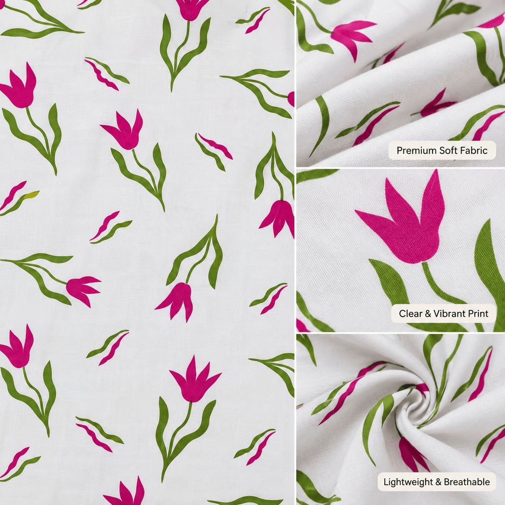 Women's Floral Printed Nighty with Round Neck & Front Zip