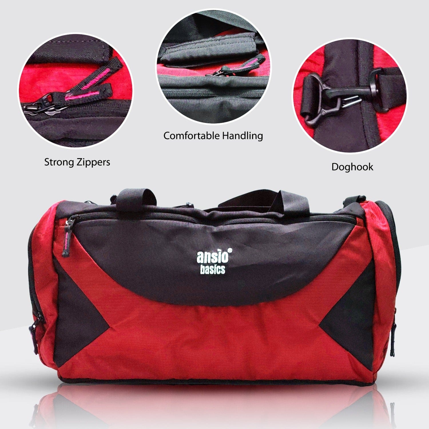 Ansio Luggage bag (Red with Black) Red with Black Onezeros.in