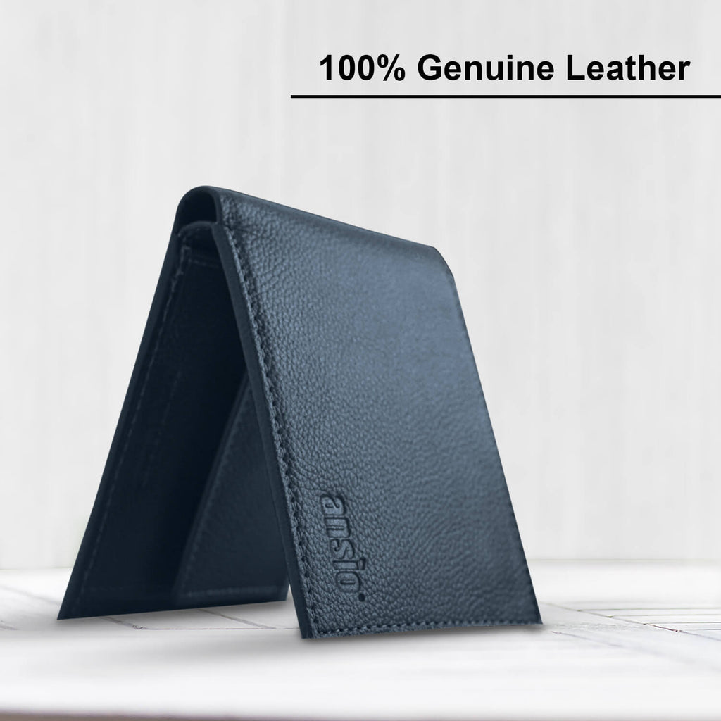 ANSIO Pure Leather Men's wallet Blue Onezeros.in