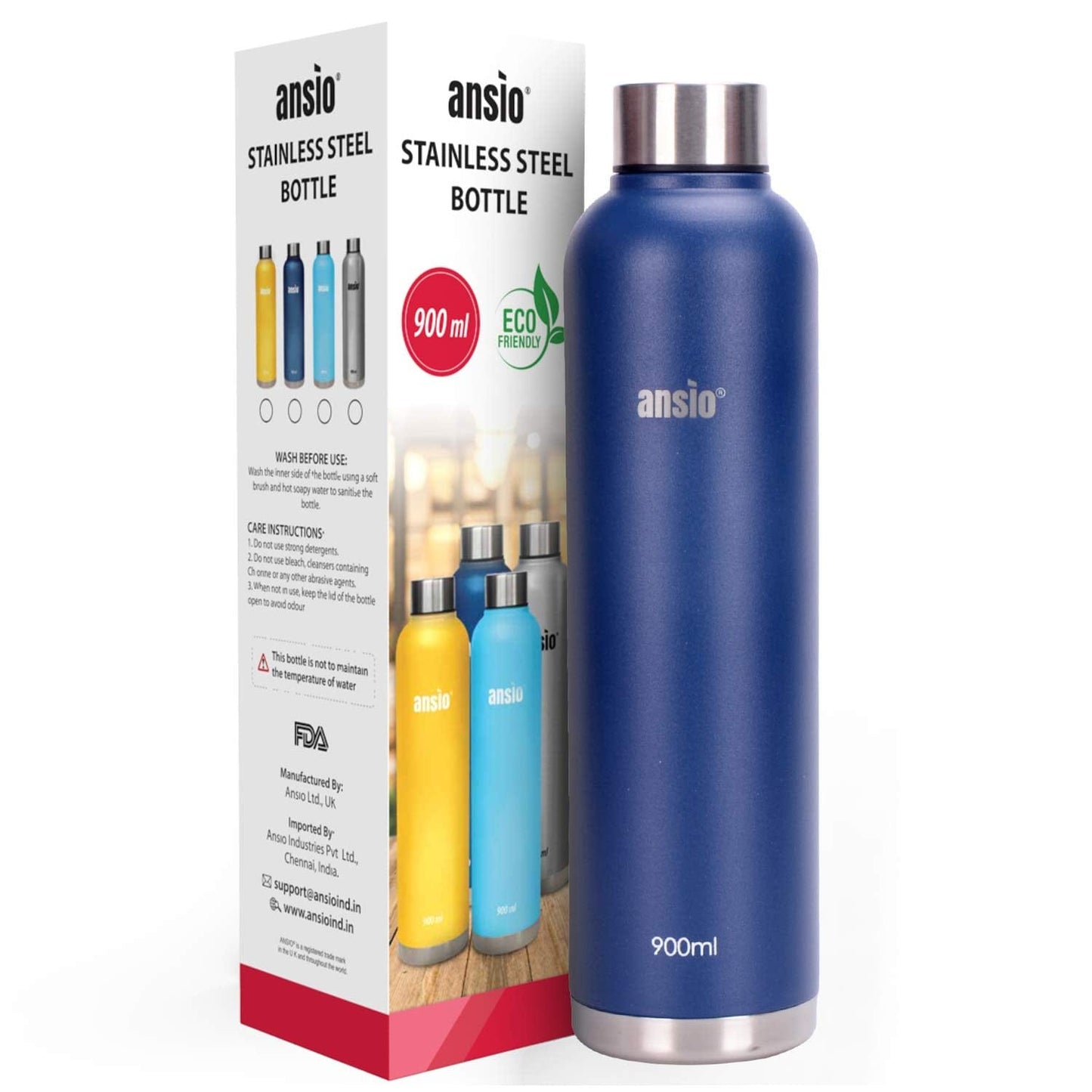 ANSIO Stainless Steel Water Bottle (900ml) Dark Blue Onezeros.in