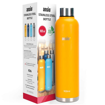 ANSIO Stainless Steel Water Bottle (900ml) Yellow Onezeros.in