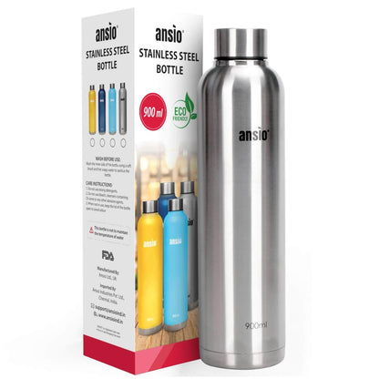ANSIO Stainless Steel Water Bottle (900ml) Silver Onezeros.in