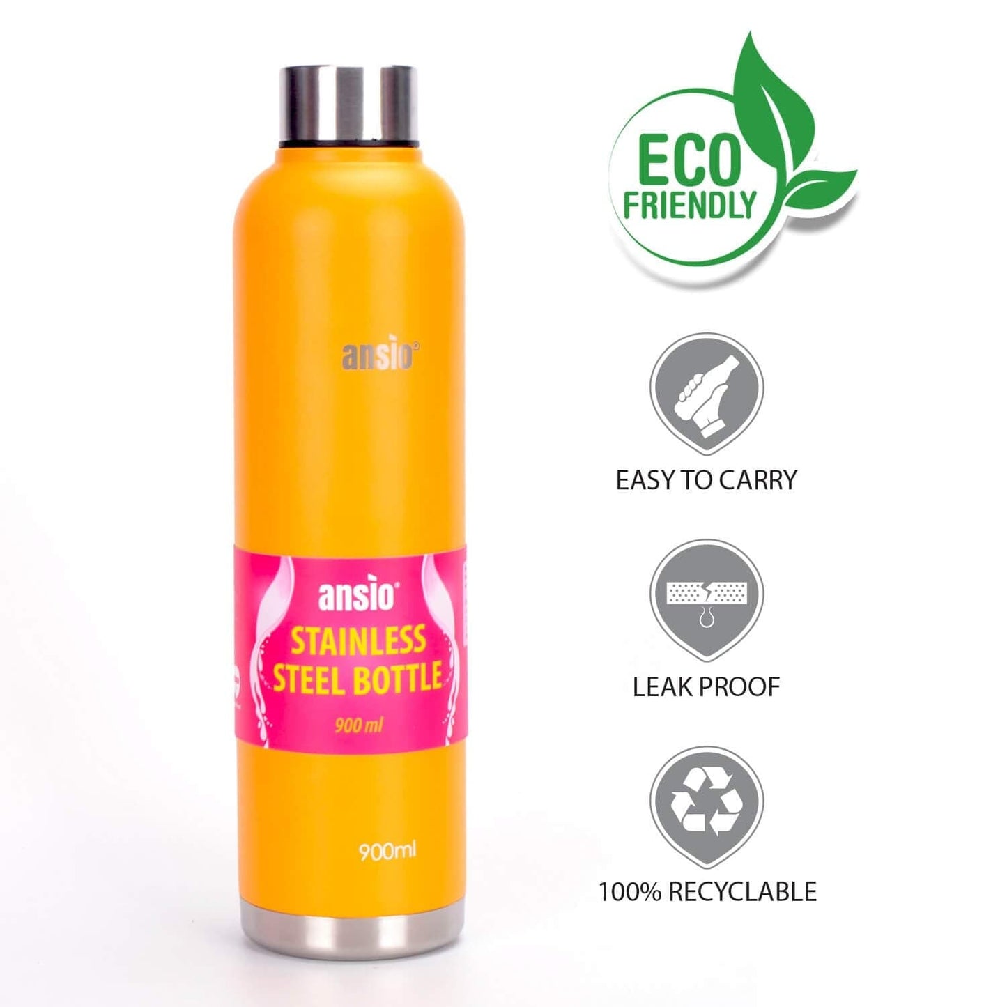 ANSIO Stainless Steel Water Bottle (900ml) Onezeros.in