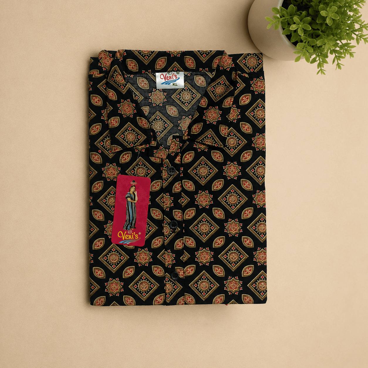 Black Printed Collar Neck Cotton Nighty for Women | Soft & Comfortable Daily Wear XXL OneZeros