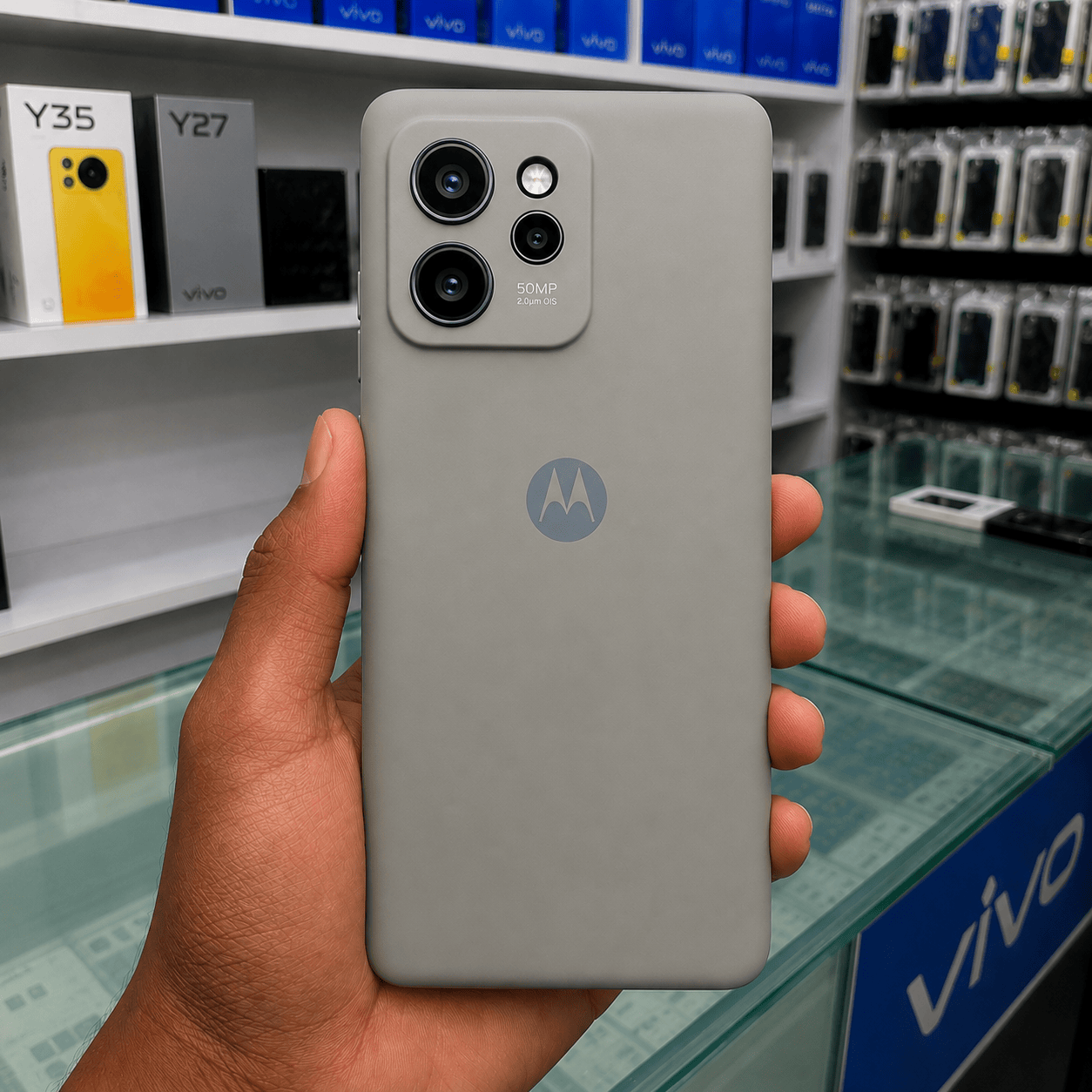 Brand Logo Phone Case For Moto Edge 40 Pro Back Cover Gray Onezeros.in