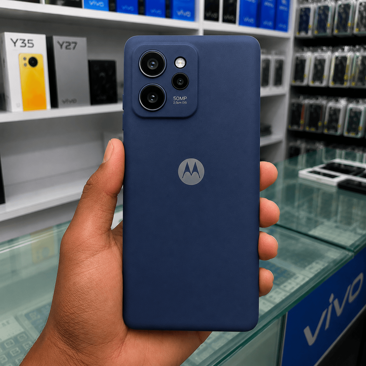 Brand Logo Phone Case For Moto Edge 40 Pro Back Cover Blue Onezeros.in