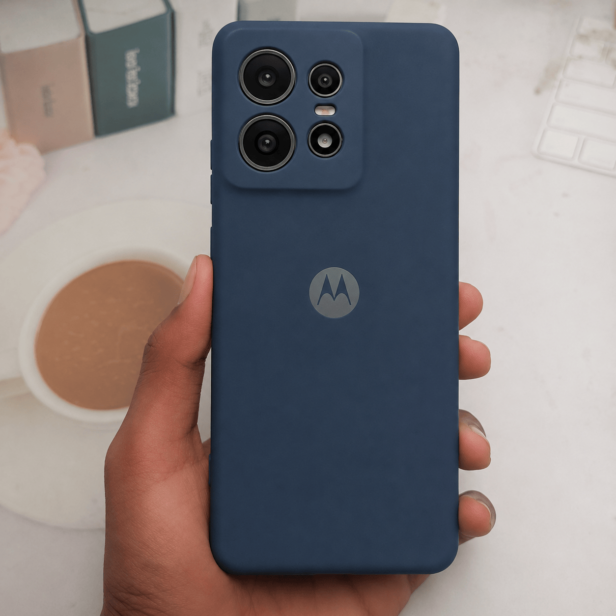 Brand Logo Phone Case For Moto Edge 50 Pro Back Cover Blue Onezeros.in
