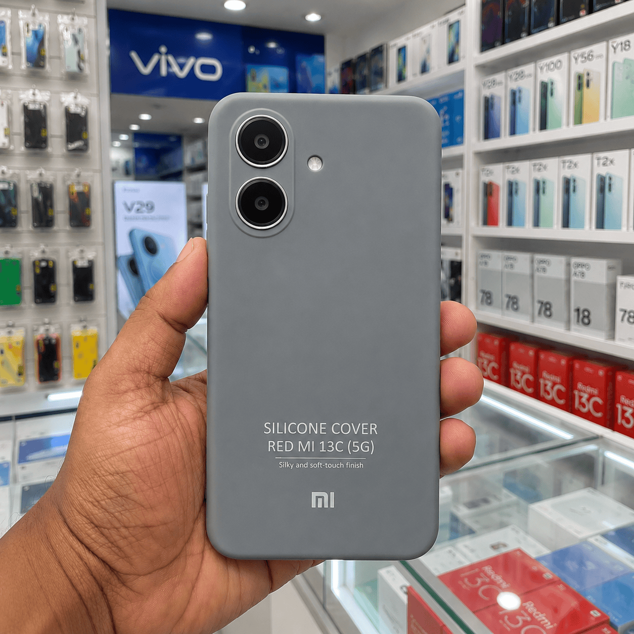 Brand Logo Phone Case For Redmi 13C 5G Back Cover Gray Onezeros.in