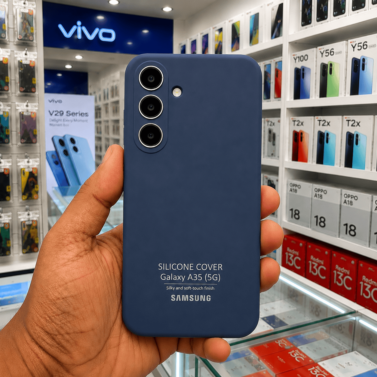 Brand Logo Phone Case For Samsung A35 5G Back Cover Navy Onezeros.in