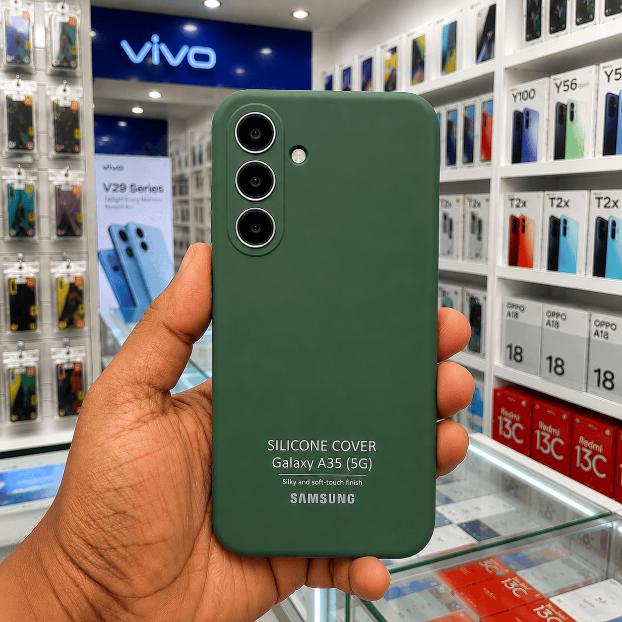 Brand Logo Phone Case For Samsung A35 5G Back Cover Dark Green Onezeros.in