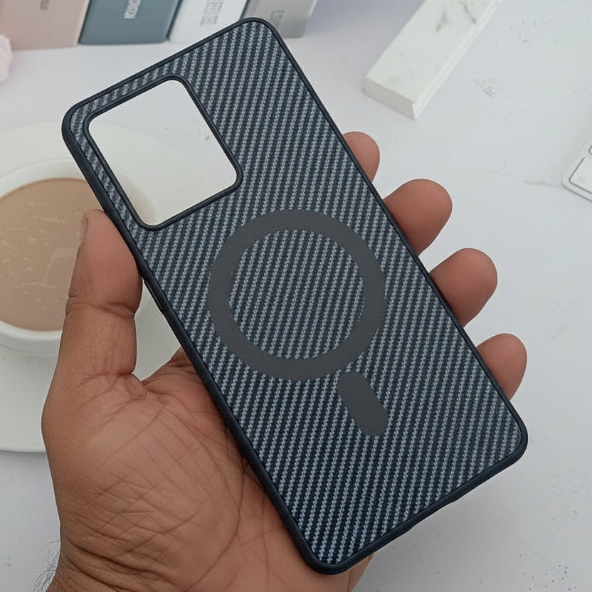 Carbon Fiber Megsafe Design Phone Case for Moto Edge 40 Neo Back Cover Black Onezeros.in