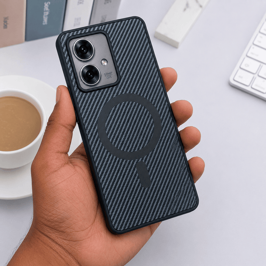 Carbon Fiber Megsafe Design Phone Case for Moto Edge 40 Neo Back Cover Grey Onezeros.in