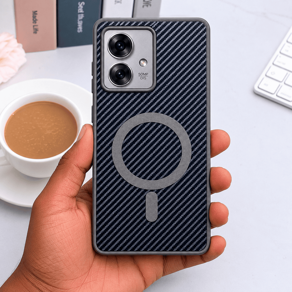 Carbon Fiber Megsafe Design Phone Case for Moto Edge 40 Neo Back Cover Black Onezeros.in