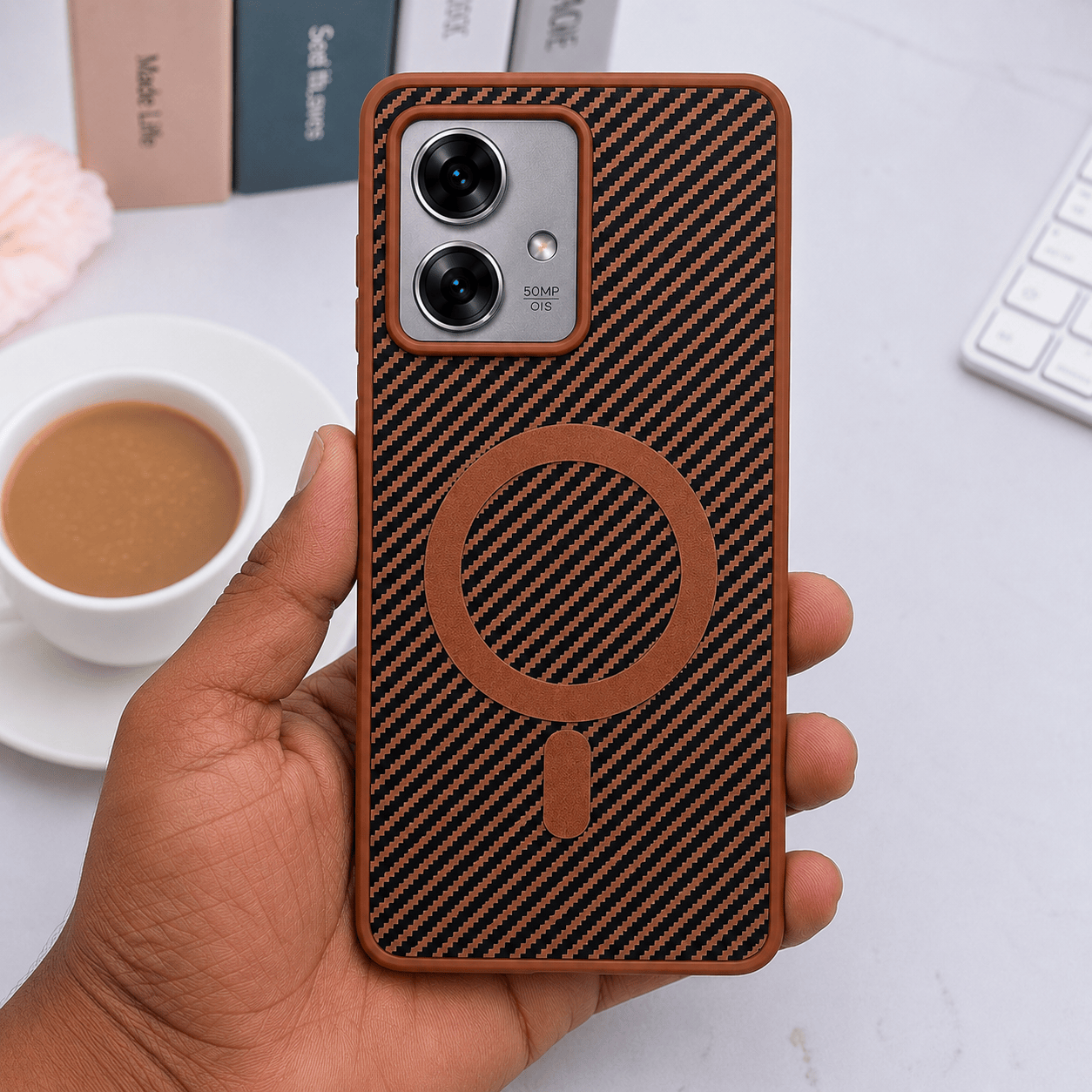 Carbon Fiber Megsafe Design Phone Case for Moto Edge 40 Neo Back Cover Onezeros.in