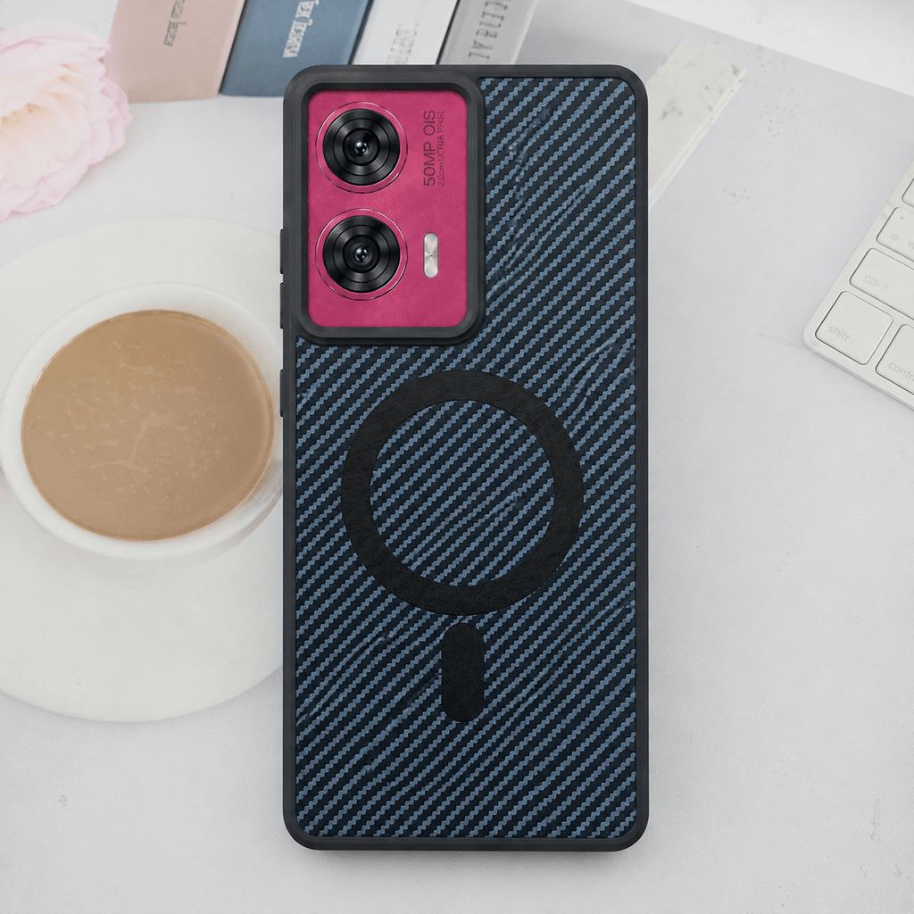 Carbon Fiber Megsafe Design Phone Case for Moto Edge 50 Fusion Back Cover Black Onezeros.in